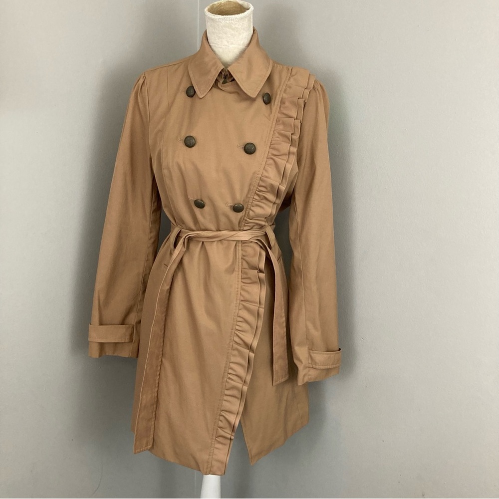 Anthropologie Elevenses trench coat jacket ruffle hidden zipper size 10